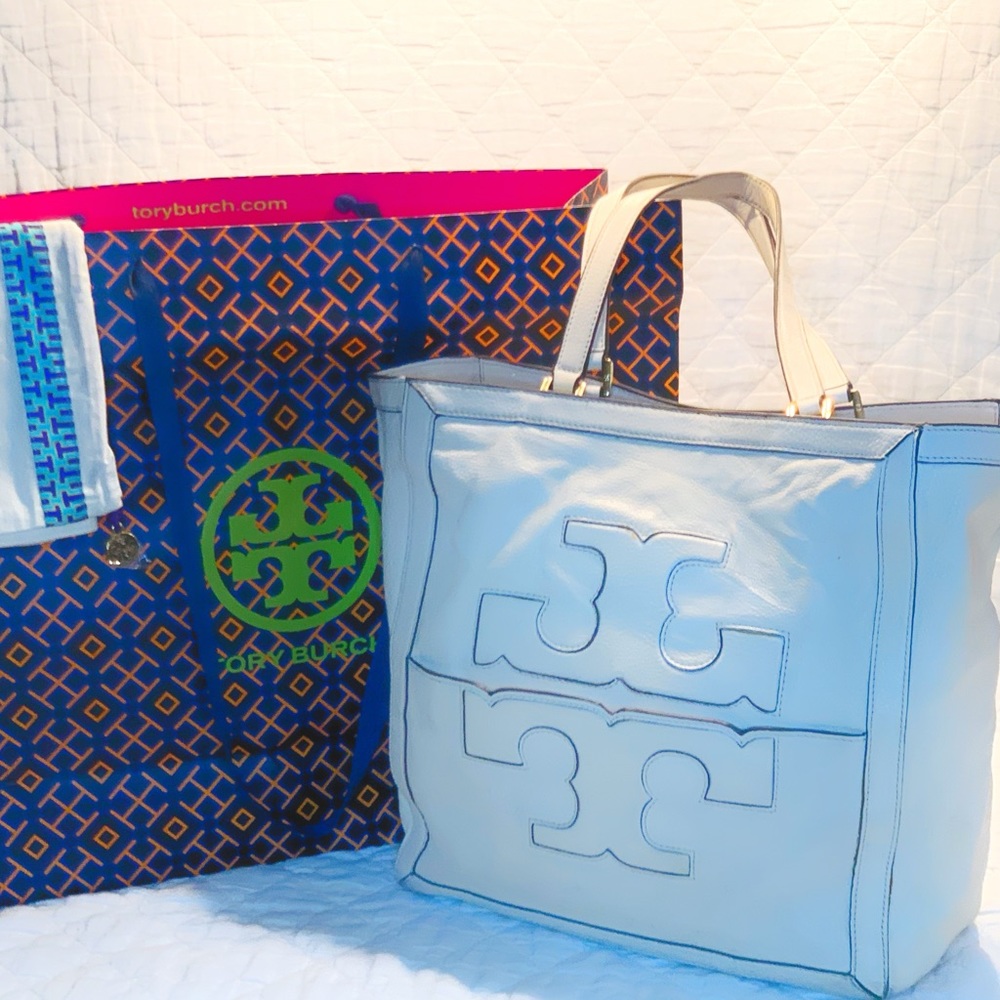 Tory Burch Authentic Leather Jessica Square Tote